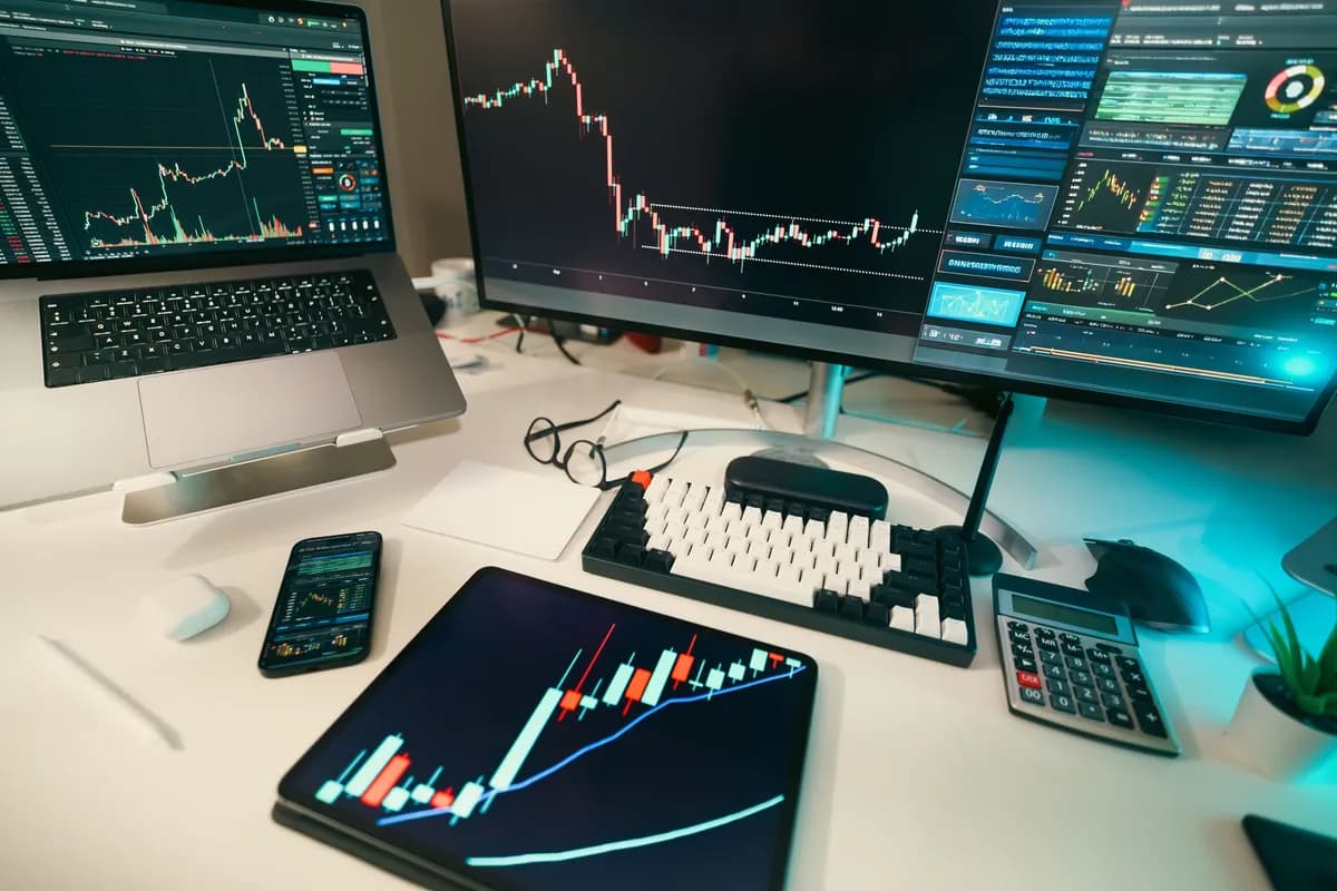 Bureau de trading avec graphiques financiers pour une stratégie de position trading long terme